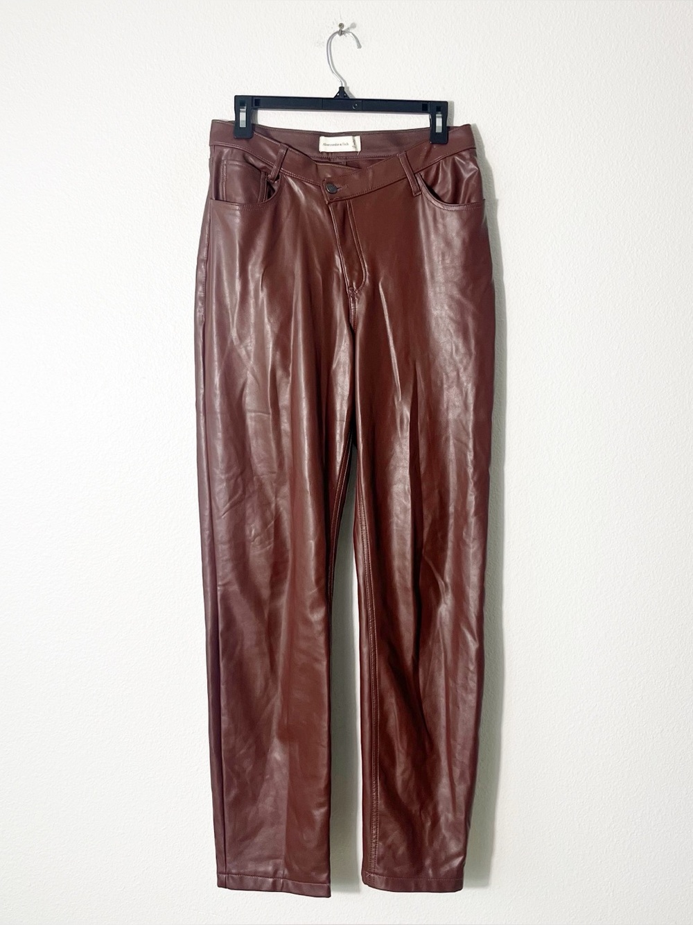 Abercrombie & Fitch Criss-Cross Waistband Vegan Leather Pants Brown Size 28
